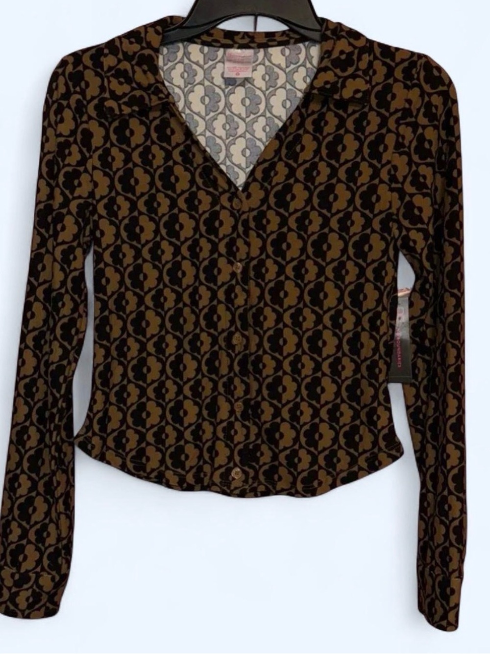 No Boundaries Brown and Black Fitted Long Sleeve Blouse